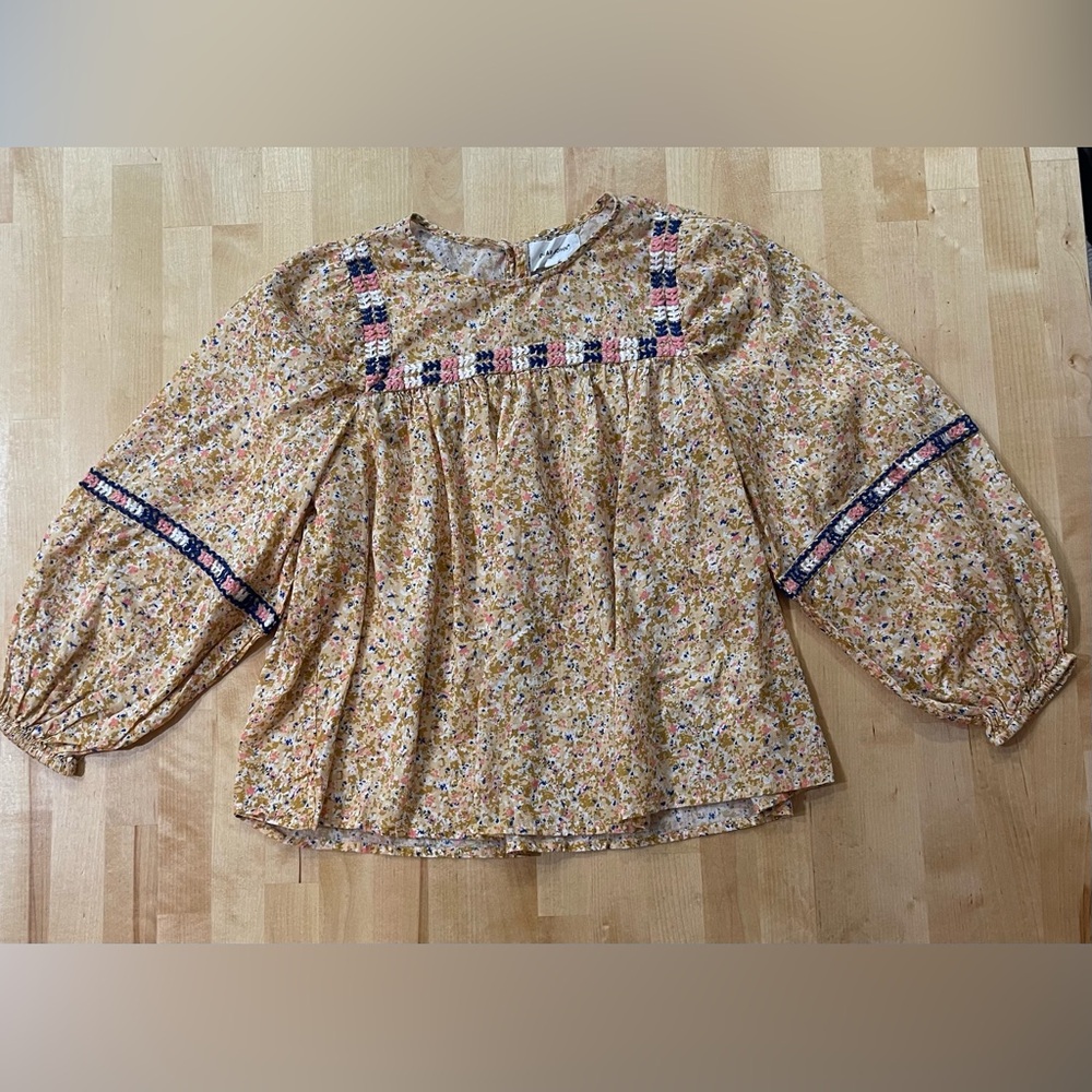 Dear John Cotton Floral Boho Puff Sleeve Peasant Top